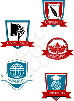 Set of university and college symbols isolated on white