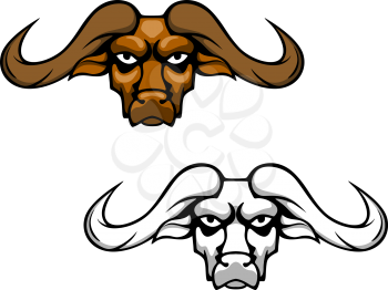Buffalo or bull head with long hornes for mascot design