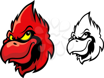 Red cardinal bird head in cartoon style for sports mascot design