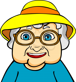 Old grandmother in hat and eyeglasses. Vector ilustration in cartoon style