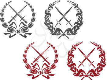 Laurel wreathes set with weapon elements for heraldry design