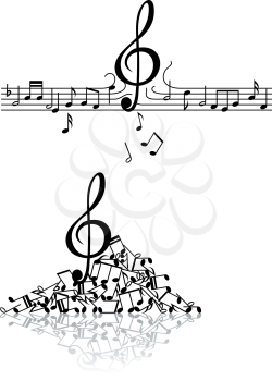 Musical abstract background with spoiled notes and elements