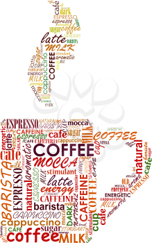 Cup of coffe with tags cloud for cafe or restaurant design