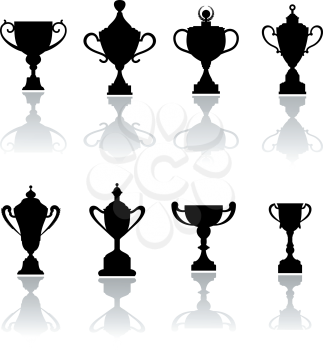 Sport trophies, awards and cups set isolated on white for success and victory concept design 