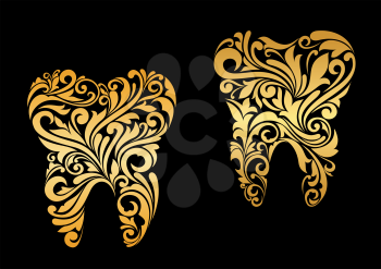 Golden tooth in floral style for dentistry design