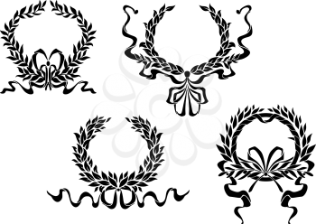 Heraldic laurel wreaths with ribbons isolated on white background