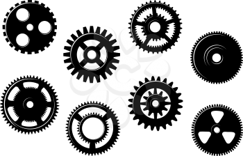 Set of gears and pinions isolated on white background