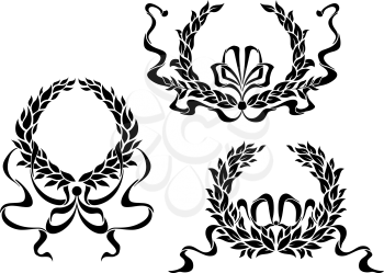 Coat of arms with laurel leaves and ribbons in retro style