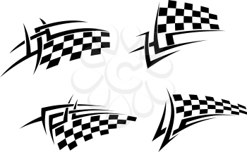 Tribal tattoos set with racing flag for sport design