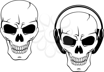 Danger skull in headphones isolated on white background