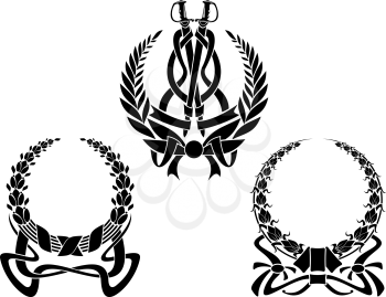 Coats of arms with wreaths, ribbons and weapon for heraldry design
