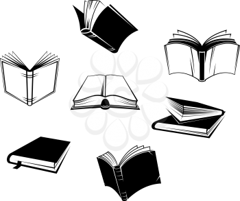 Books icons and symbols set isolated on white background