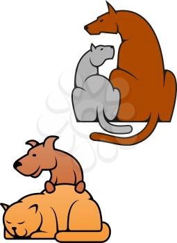 Domestic pets cat and dogin cartoon style for masot or emblem design