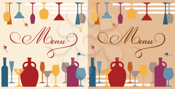 Menu template for bar or restaurant with dishware and bottles