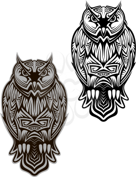 Owl bird in tribal style for tattoo or another design