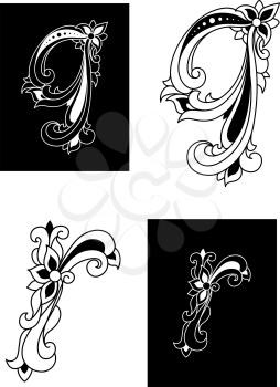 Decorative letters Q and R in floral style for design and ornate