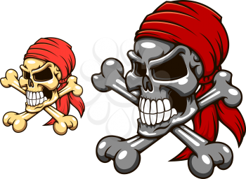 Pirate skull with crossbones in cartoon style for tattoo or mascot design