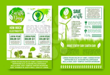 Save Earth vector design for Earth Day global nature conservation concept. Posters or infographics on air and water pollution, green energy and recycling for eco global environment