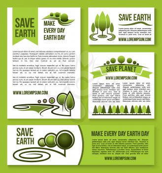 Save Earth and Save Planet design templates of vector posters and banners for Earth Day global event on green environment protection. Nature landscape of forest trees and clean air for earth ecology