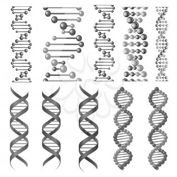 DNA or RNA helix vector isolated icons. Symbols of chromosome cell molecule, molecular chain of human genes or genome for genetics medical concept design or scientific research laboratory
