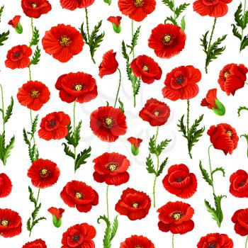 Flowers for floral seamless pattern. Vector poppy blossoms field and red springtime flourish bouquets. Vector tracery or adornment design of blooming blossoms bunch for interior decor