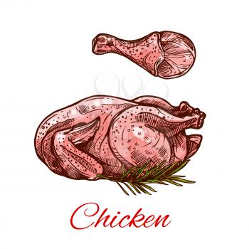 Chicken poultry meat and leg icon. Vector isolated symbol of fresh farm turkey or hen fowl flesh for cooking recipe design or butchery shop product package, restaurant or Thanksgiving day template