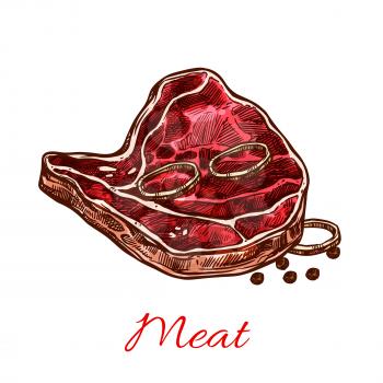 Meat steak ribey or T-bone icon for butchery shop products. Vector isolated symbol of beefsteak sirloin or tenderloin beef filet on bone for grill delicatessen or cooking and restaurant design