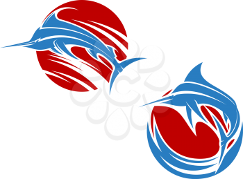Blue marlin fish in ocean waves for mascot design