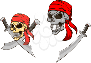 Pirate skull with sharp sabers in cartoon style for mascot design