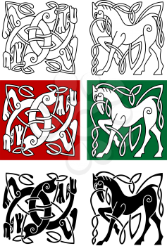 Celtic horse and abstract monster with ornament in medieval style