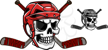 Skull in ice hockey helmet with crossed sticks