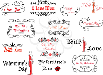 Romantic and Valentine's Day headers set for design and ornate