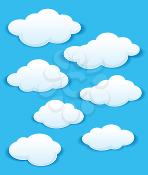 Set of white clouds in the blue sky for weather or another design.EPS 8 vector illustration