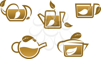 Herbal tea symbols and icons isolated on white background