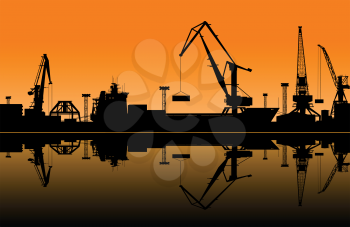 Working cranes in sea port for cargo industry design