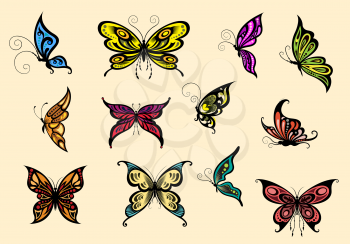 Set of colorful butterflyes isolated on background