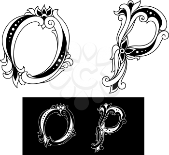 Capital letters O and P in vintage floral style