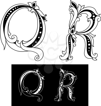 Retro capital letters Q and R for vintage design