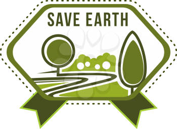 Save planet green tree icon for Earth day world environment conservation event. Vector design template or nature ecology protection and environmental pollution 22 April conceptual symbol