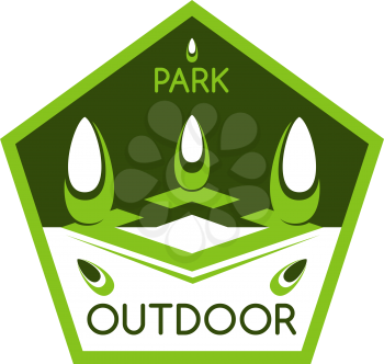 Landscaping design and outdoor eco green garden build association icon template for landscape designing company or horticulture planting service. Vector flat symbol of green park or forest garden
