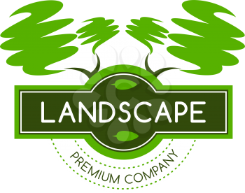Green trees forest icon template for premium landscaping design company or urban eco horticulture project. Vector flat green park tree leaf for city outdoor landscape designing and gardening service