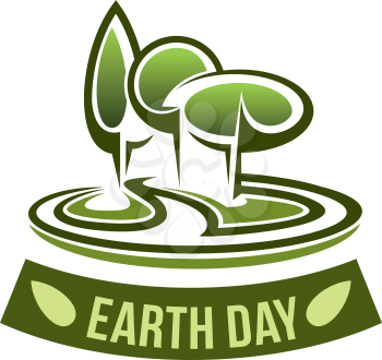 Earth day icon for green ecology and nature environment conservation. Vector green trees forest or park symbol for save planet social eco project, or stop earth environment pollution concept