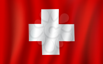 Switzerland flag 3D symbol of white cross on red background. Swiss republic country official national flag waving with curved fabric or waves vector texture
