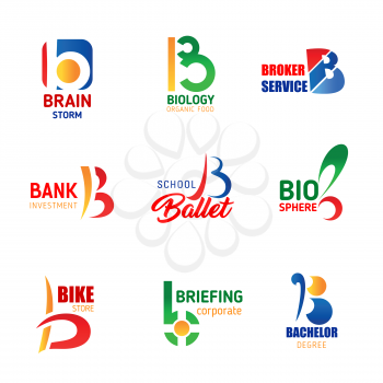 Vector letter B. Brain storm or bio organic food and broker service, bank investment and ballet school or bachelor education and bike store. Letter B corporate identity or company design