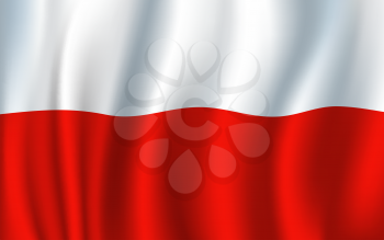 Poland flag 3D background. Polish republic European country official national flag waving with vector curved fabric or waves texture in white and red color horizontal stripes