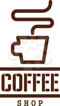 Coffee drink and hot beverage icon with cup of espresso or cappuccino and mug of latte or chocolate. Coffee shop, cafe or restaurant emblem, coffee bean packaging label design