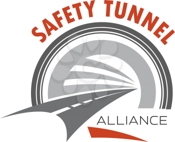 Road tunnel and safety traffic symbol. Speed highway with road tunnel entrance isolated icon. Safety tunnel emblem for transportation and road building company design