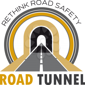 Road tunnel isolated icon. Highway or asphalt freeway leading to road tunnel vector symbol for transportation design, road building and car travel emblem