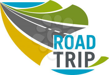 Road trip isolated icon. Mountain highway or coastal freeway emblem for car travel, tourist bus tour or transportation service design