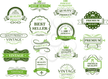 Green labels and banners in retro style for web or retail design